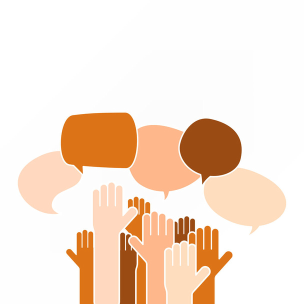 Hands up with speech bubble over white illustration - Vector, Imagen