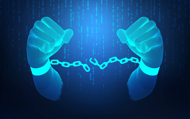 футуристический wireframe руки развязать цепь, концепция технологической революции
 - Вектор,изображение