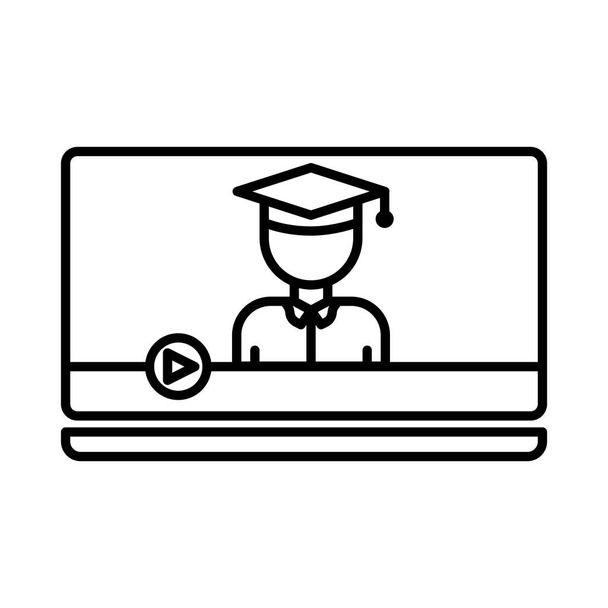 Student icon illustration with computer laptop. suitable for video education. icon related to education. line icon style. Simple vector design editable - Vector, imagen