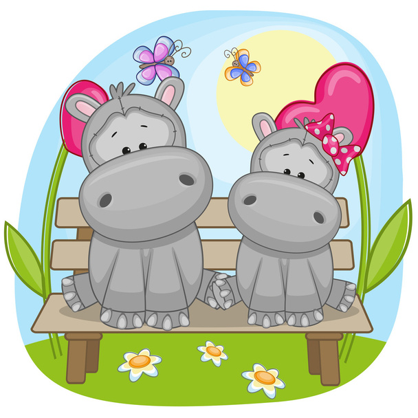Lindos amantes hipopótamos
 - Vector, Imagen