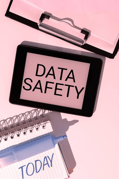 Sign displaying Data Safety, Business approach concerns protecting data against loss by ensuring safe storage - Photo, image