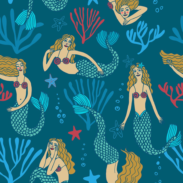 Seamless pattern with mermaids - Vector, afbeelding