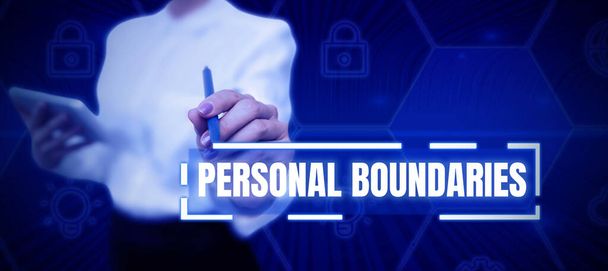 Writing displaying text Personal Boundaries, Business showcase something that indicates limit or extent in interaction with personality - Foto, imagen