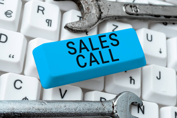 Conceptual caption Sales Call, Word for a phone call made by a sales representative of a company - Photo, Image