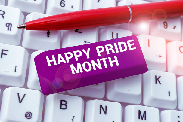 Conceptuele weergave Happy Pride Month, Business showcase periode van plezier gevoel tevredenheid afgeleid van eigen prestaties - Foto, afbeelding