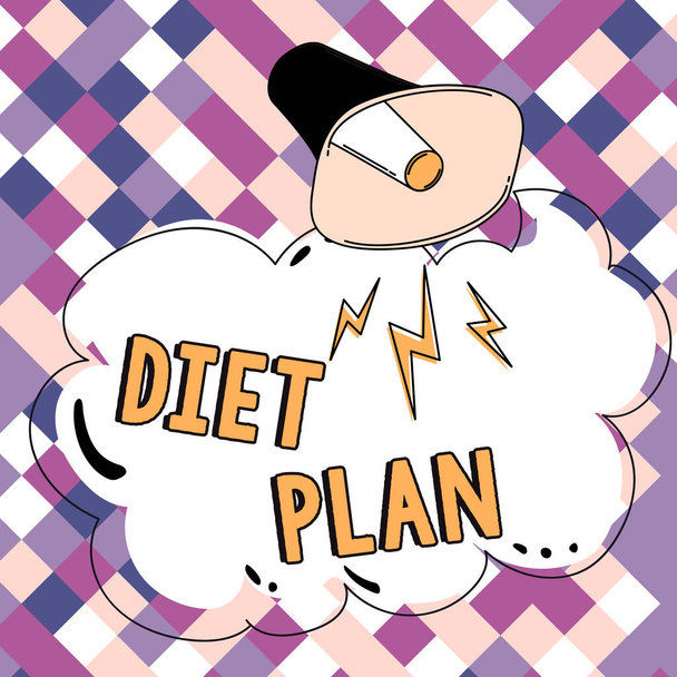 Tekst pisma odręcznego Dieta Plan, Słowo na użytek konkretnego spożycia odżywiania ze względów zarządzania zdrowiem - Zdjęcie, obraz