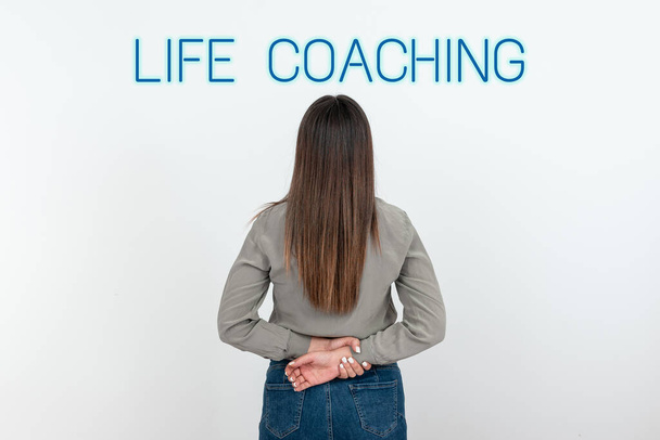 Leyenda conceptual Life Coaching, foto conceptual Mejora vidas por desafíos Nos anima en nuestras carreras - Foto, imagen