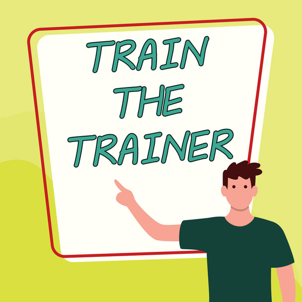 Tekstbord met trein De Trainer, Internet Concept geïdentificeerd om mentor te onderwijzen of anderen op te leiden wonen klasse - Foto, afbeelding