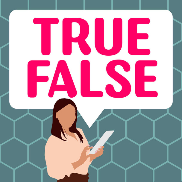 Teksti kuvateksti esittää True False, Liikeidea testi koostuu sarjasta lausuntoja merkittävä - Valokuva, kuva