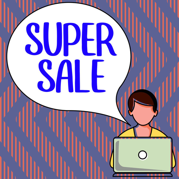 Kirjoittaminen näyttää tekstin Super Sale, Business näyteikkuna tarjoaa poikkeuksellisia alennuksia valituista tuotteista ja palveluista - Valokuva, kuva