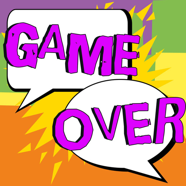 Text sign showing Game Over, Conceptual photo A situation in a particular sport that reach his finals or ending - Photo, Image