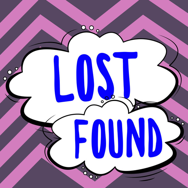 Текстовий знак, що показує "Загублені знайдені ", Інтернет-концепція Речі, які залишаються позаду і можуть дістатися до власника
 - Фото, зображення