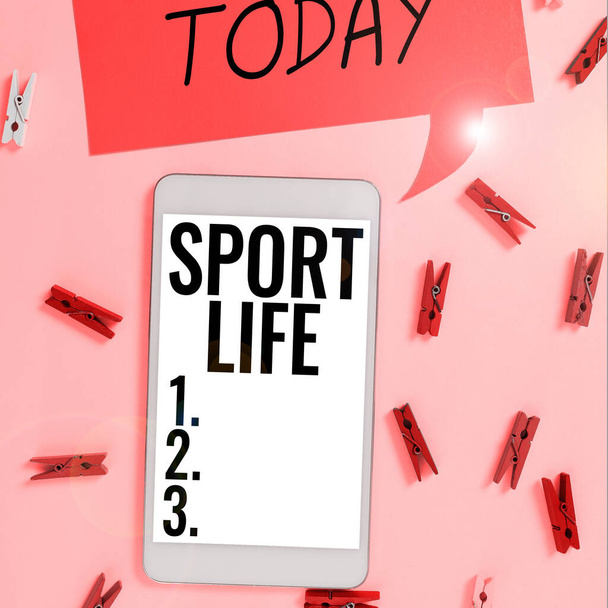 Hand writing sign Sport Life, Word Written on Fond of sports or other outdoor activities Physically active - Foto, immagini