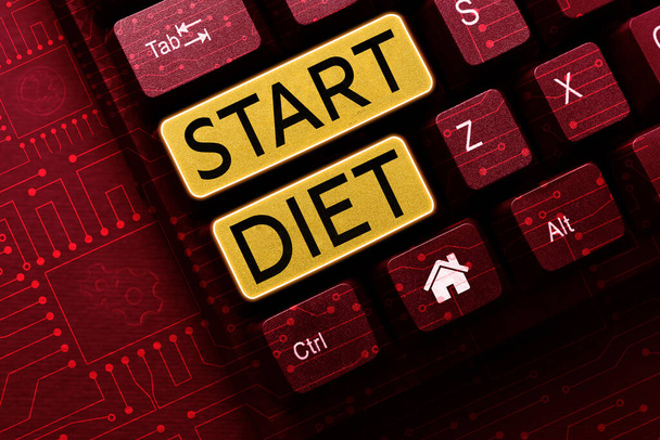 Schreiben von Textanzeigen Start Diet, Business Ansatz spezielle Kurs Nahrung, auf die Person beschränkt sich - Foto, Bild