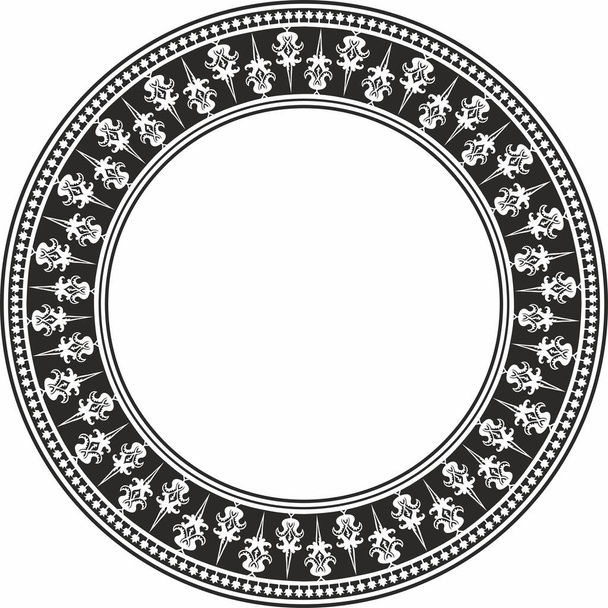 Μονοχρωματικό στρογγυλό βυζαντινό στολίδι. Κύκλος, σύνορο, πλαίσιο αρχαίας Ελλάδας και Ανατολικής Ρωμαϊκής Αυτοκρατορίας. Διακόσμηση της Ρωσικής Ορθόδοξης Εκκλησίας - Διάνυσμα, εικόνα