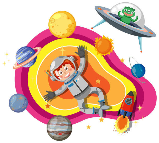 Astronauta w przestrzeni w stylu kreskówki ilustracja - Wektor, obraz