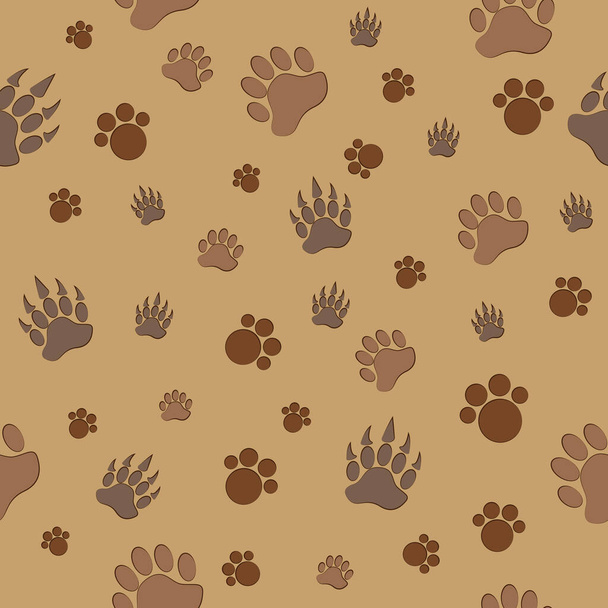 Bear paw pattern seamless vector on brown background , animal pattern seamless - Vector, Imagen