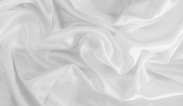 Biała tkanina tło abstrakcyjne z miękkimi falami, zbliżenie tekstury skrzepu - Zdjęcie, obraz