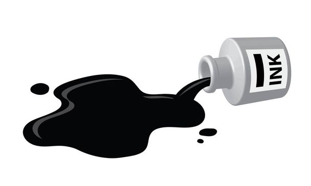 spilled ink, bottle, inkwell, black and white, vector illustration - Vector, imagen