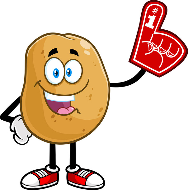 Veselá bramborová kreslená postava s pěnovým prstem. Vektorové ručně kreslené ilustrace izolované na průhledném pozadí - Vektor, obrázek