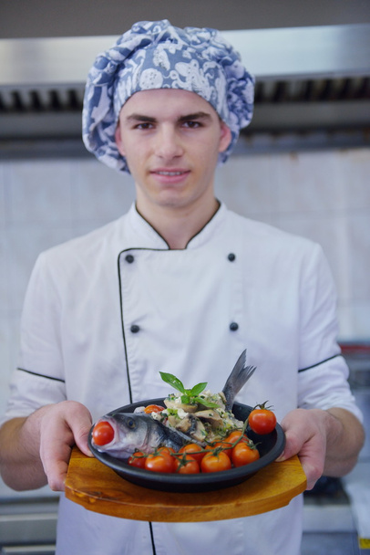 Chef-kok vismeel houden - Foto, afbeelding