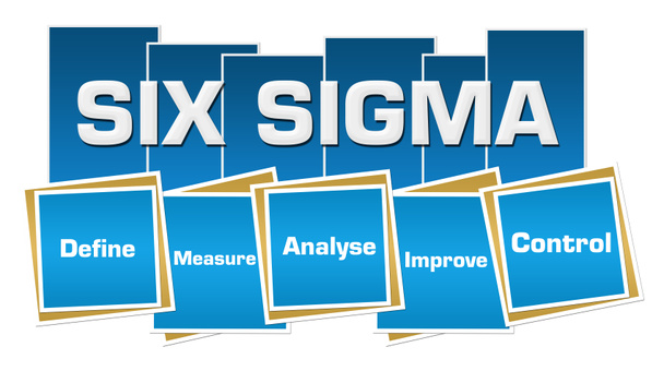 Seis Sigma - texto DMAIC escrito sobre fondo azul verde. - Foto, Imagen