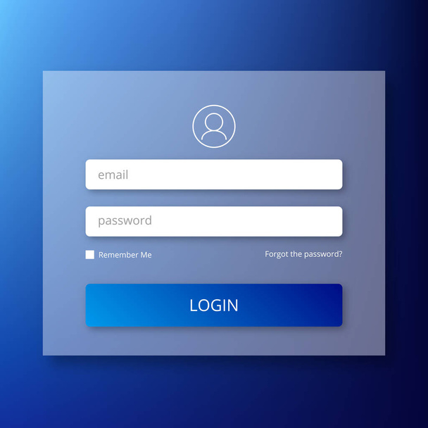 Login form page with a password reminder. Sign in interface, website vector template in blue color. - Vector, Image