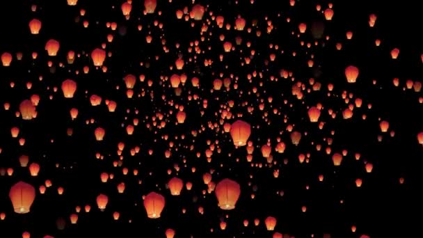 Many lanterns floating in the night sky in 4k animation. Many flying lanterns in the night sky. - Imágenes, Vídeo