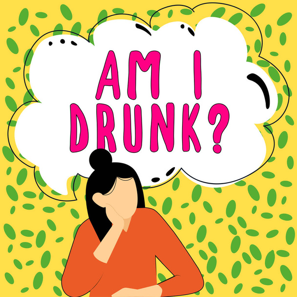 Alkol seviyemin yüksek bağımlılık alkolizmi olduğu şüphesiyle yazılmış "Sarhoş muyum?" mesajı. - Fotoğraf, Görsel