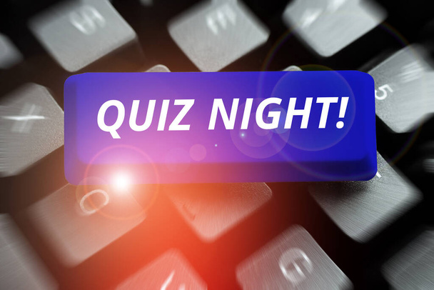Tekst bijschrift presenteren Quiz Night, Concept betekent 's avonds test kennis wedstrijd tussen individuen - Foto, afbeelding