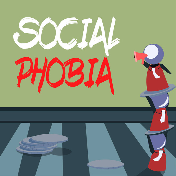 Signe texte montrant Phobie sociale, Approche d'affaires écrasante peur des situations sociales qui sont pénibles - Photo, image