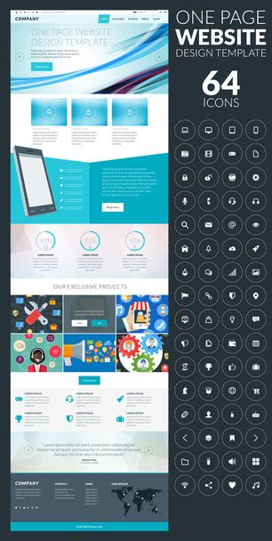 One page website vector template in flat style with icon set - Vector, imagen