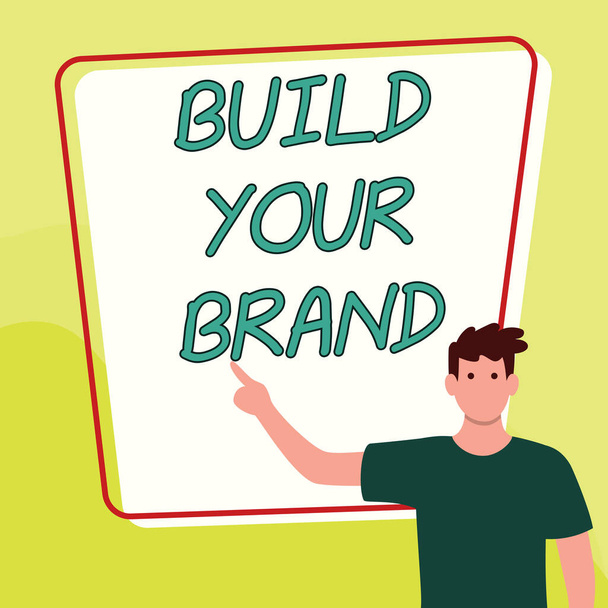 Bildunterschrift: Bauen Sie Ihre Marke auf, Konzeptfoto Erstellen Sie eine kommerzielle Identität Marketing-Werbung - Foto, Bild