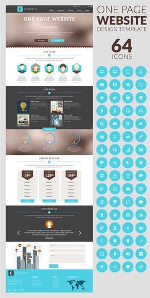 One page website vector template in flat style with icon set - Vector, Imagen