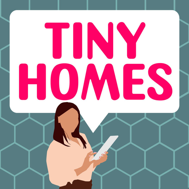 Conceptuele weergave Tiny Homes, Internet Concept huizen bevatten slechts één kamer of twee en kleine ingang Goedkope - Foto, afbeelding
