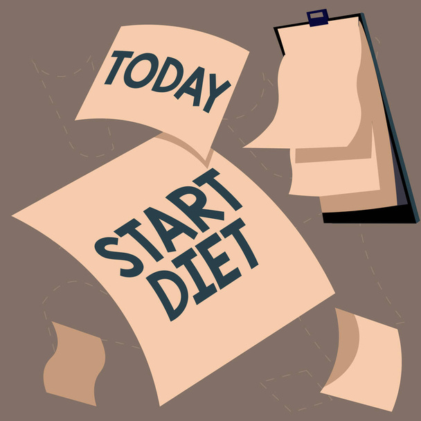 Psaní zobrazeného textu Start Dieta, Obchodní přehled speciální jídlo, na které se osoba omezí - Fotografie, Obrázek