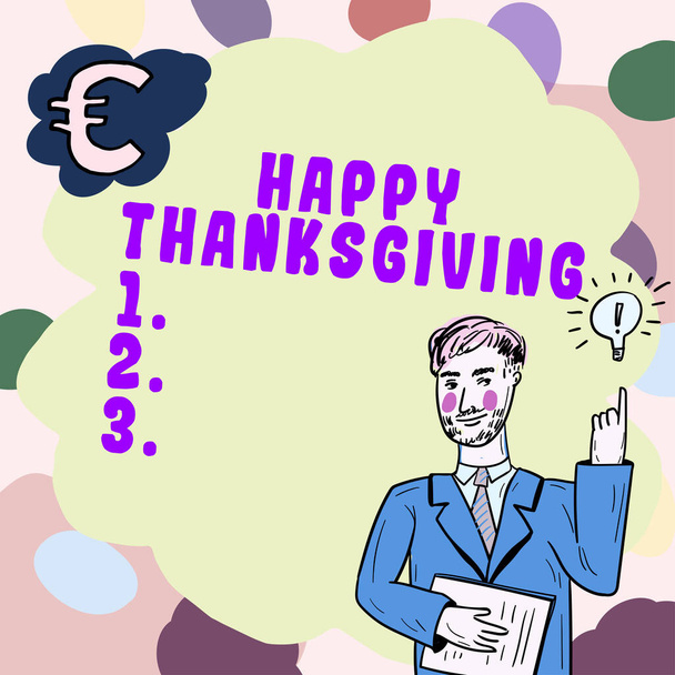 Tekst met inspiratie Happy Thanksgiving, Internet Concept Oogstfeest Nationale feestdag gevierd in november - Foto, afbeelding