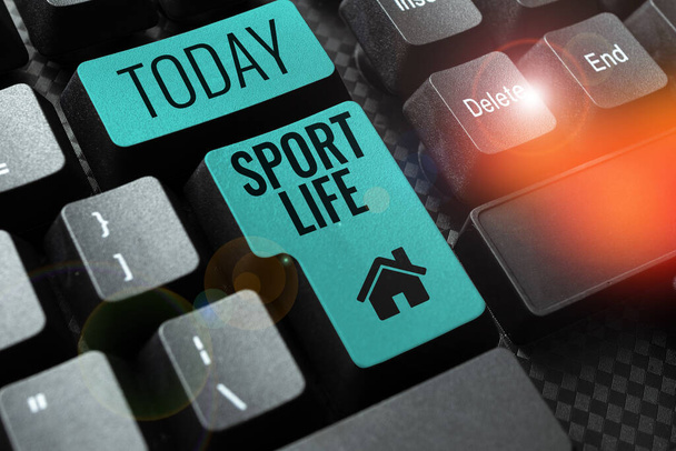 Text caption presenting Sport Life, Business overview Fond of sports or other outdoor activities Physically active - Photo, Image