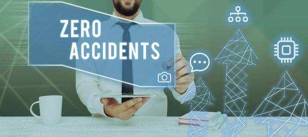 Inspiration showing sign Zero Accidents, Business overview important strategy for preventing workplace accidents - Foto, Imagen