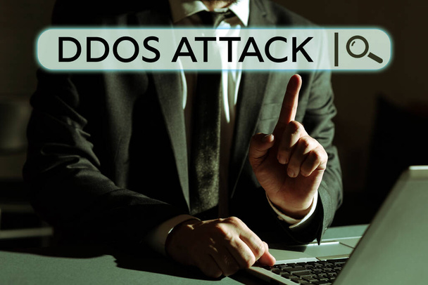 Merkki näyttää Ddos Attack, Internet Concept rikoksentekijä pyrkii tekemään verkon resurssi poissa käytöstä - Valokuva, kuva