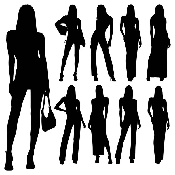 Vrouw silhouet set icoon zwart, op een witte achtergrond, SVG, Vector illustratie. - Vector, afbeelding