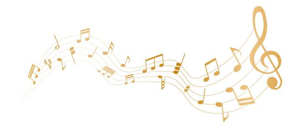 vector illustration of gold colored sheet music - musical notes melody - Vector, Image