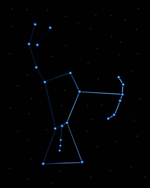Векторная изолированная иллюстрация созвездия Ориона с неоновым эффектом. - Вектор,изображение