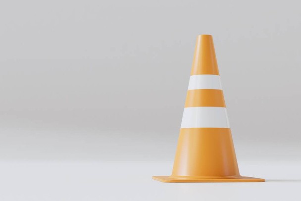 het begrip "beperkingen op de weg". road cone op een witte achtergrond. kopieer plakken, kopieer ruimte. 3D-weergave. - Foto, afbeelding