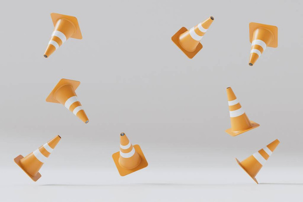 the concept of restrictions on the road. road cone on a white background. 3D render. - Foto, Imagen