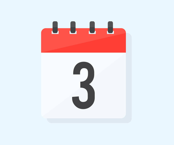 Η τρίτη ημέρα του μήνα με ημερομηνία 3, ημέρα τρεις σχεδιασμό λογότυπο. Ημερολόγιο εικονίδιο επίπεδη ημέρα 3. Σύμβολο υπενθύμισης. Ημερομηνία προγράμματος εκδηλώσεων. Προγραμματισμός προγράμματος. Σχεδιασμός και απεικόνιση φορέα χρόνου συνάντησης. - Διάνυσμα, εικόνα