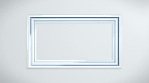 3 concentric frames on the white wall with blue shadow light effect. The white frames comes out of the wall and disappears again. Background for business. Loop sequence. 3D animation - Felvétel, videó