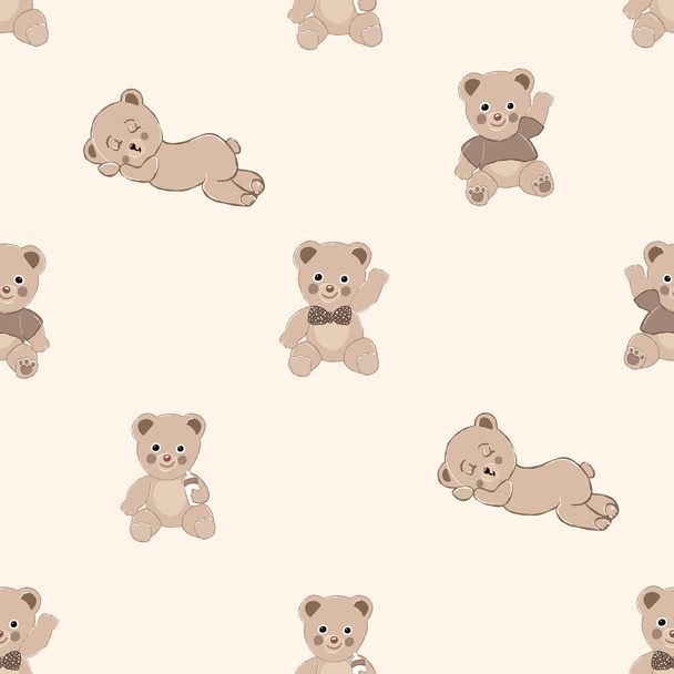 Cute teddy bears. Seamless fabric design pattern. Vector illustration - Vector, Image