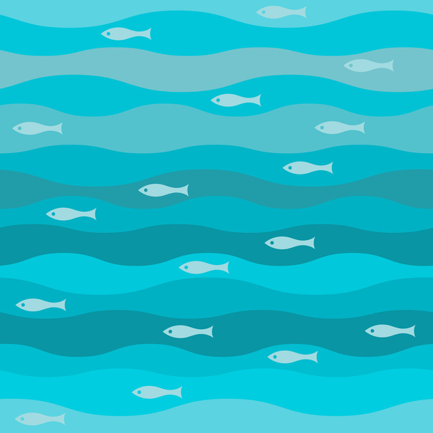 vector seamless abstract pattern, waves fish vintage retro - Vector, Image