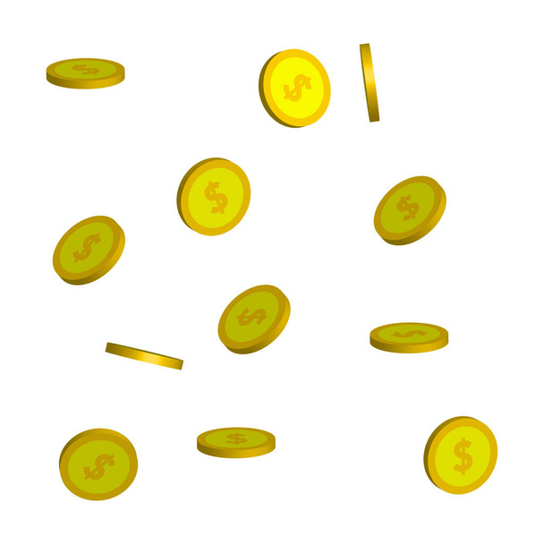 Cartoon icon with gold falling coins. Money rain. Falling money. Vector illustration. EPS 10. - Vector, imagen